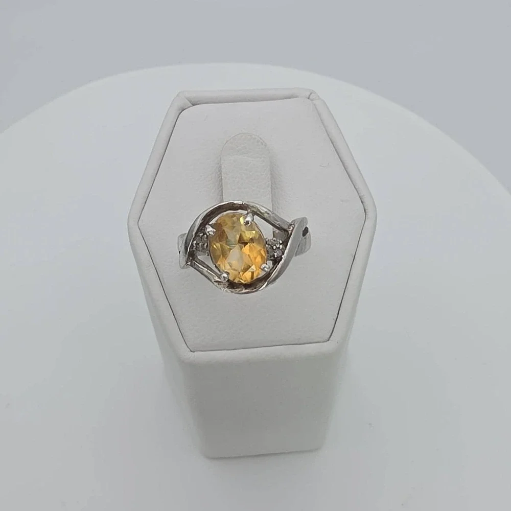 Vintage Citrine Ring Diamond Accents 925 Sterling Silver Size 5‎ FREE $HIPPING!!
